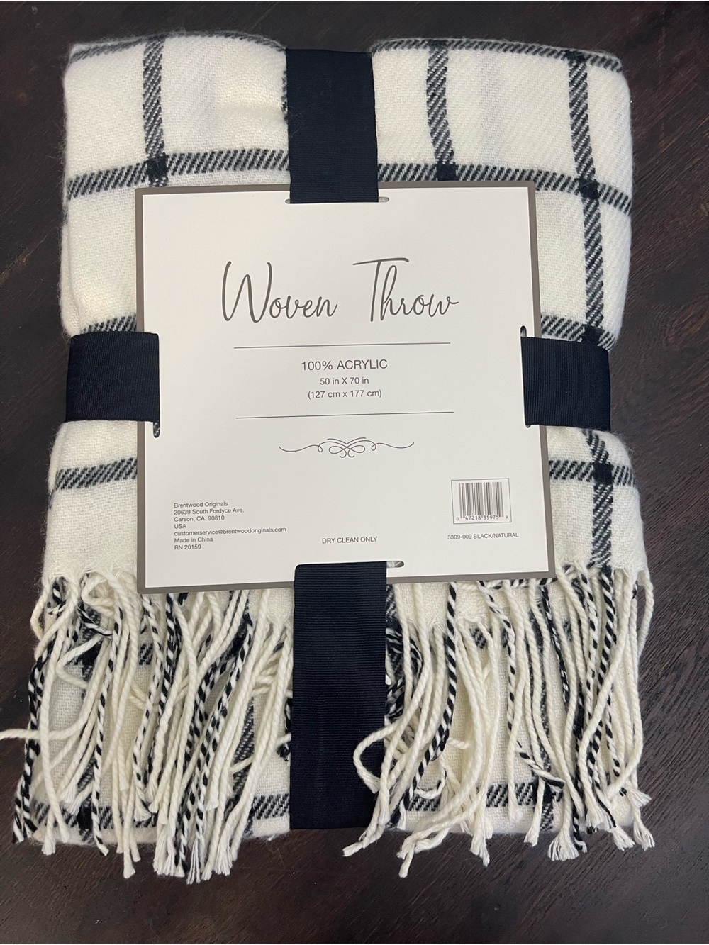 White Black Plaid Throw Blanket 50”x70” Fringe Edge Soft Brentwood‎ Gift Classic